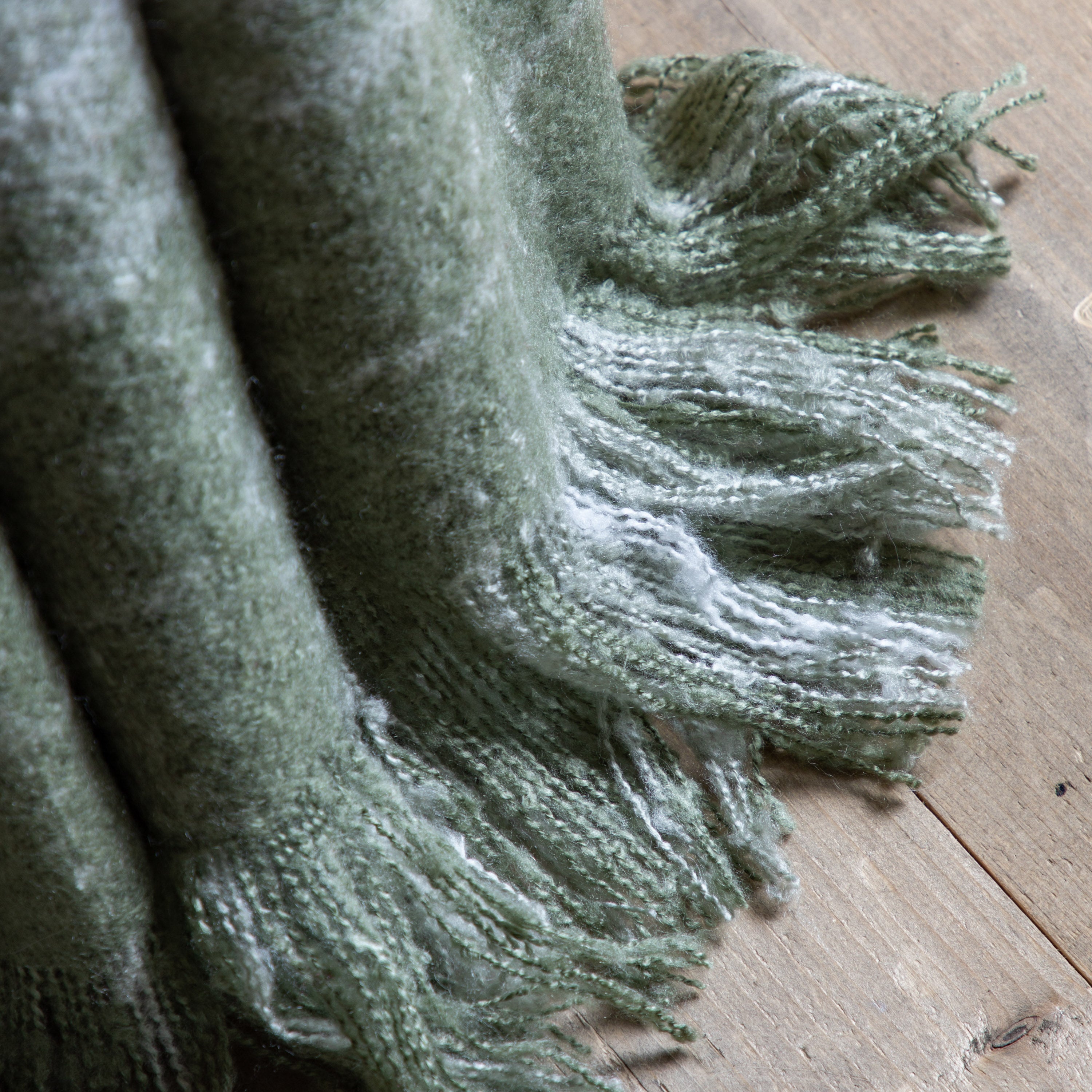 Check Faux Mohair Olive Green Throw